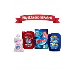 Bingo "büyük Ekonomi Paketi ; 9 Kg Toz Çamaşır Deterjanı Sık Yıkananlar Çamaşır Yumuşatıcısı 5 L Lovely